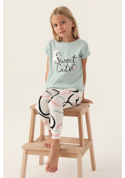 Rolypoly Sweet Yeşil Kız Çocuk Pijama Takımı 5274-42921 Su Yeşili