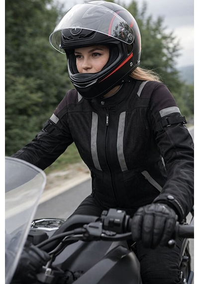 Tech90 Vecton Kadın 4 Mevsim Korumalı Kevlar Motosiklet Montu