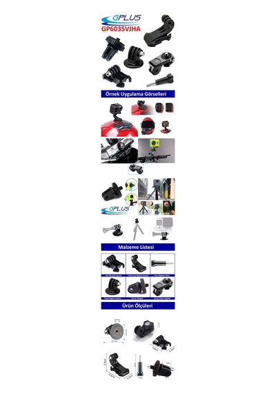 Gplus Gp6035vjha 6 Parça Aksiyon Kamera Aksesuarlarıyla Uyumlu Dönüştürücü Çevirici Adaptör Paketi Adapter Set Siyah