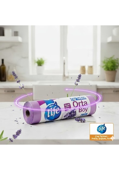 Life Lavanta Kokulu Orta Boy Büzgülü Çöp Torbası 10'lu 40'li Paket