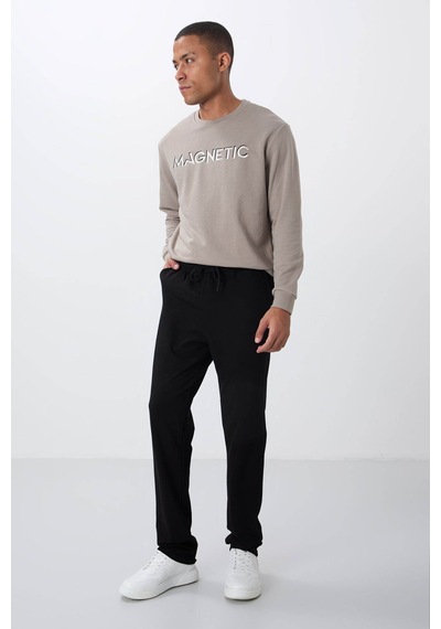 TOMMYLIFE Tommy Life Düz Paça Siyah Erkek Eşofman Altı T06er-84682
