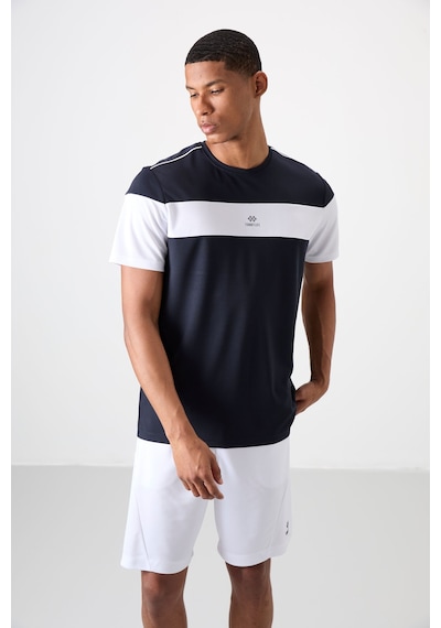 Tommy Life Lacivert Polyester Nefes Alan Dokulu İnce Esnek Standart Fit Erkek Performans T-shirt - 88396 Lacivert