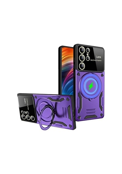 Gld-spt- Newface Samsung Uyumlu Galaxy S24 Ultra Kılıf Joy Lens Standlı Kapak - Mor