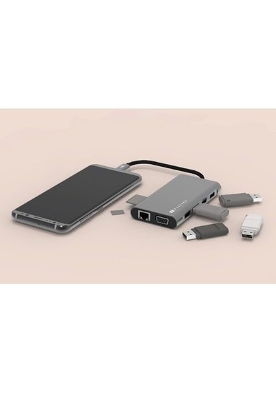 11-in-1 Usb-c Hub Ve Çoklayıcı Hdmı, Vga, Ethernet Ve 100w Pd Macbook Ve Usb-c Laptoplar İçin Profesyonel Hub Gri