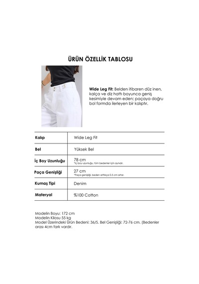 Itsbasic Kadın Beyaz 5s6-2 Wide Leg Kemer Detaylı Denim Jean Itsbasic Kadın Beyaz 5s6-2 Wide Leg Kemer Detaylı Denim Jean
