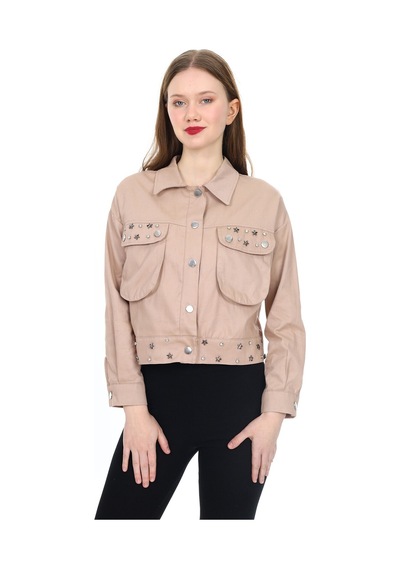 Kadın Gabardin Ceket- Metal Aksesuar Süslemeli M-l-xl 0182 Zyk 001