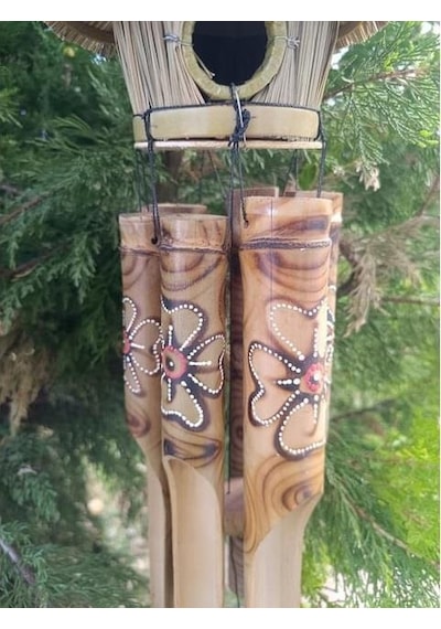 Otantik Hasır Kuş Yuvalı El Yapımı Doğal Bambu Çiçek Desenli Rüzgar Çanı Balkon Dekoru Ev Hediyesi