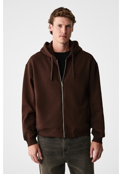 Grimelange Ashby Erkek Kapüşonlu Fermuarlı Cepli Kordonlu Boxy Kalıp Acı Kahve Sweatshirt Acı Kahverengi