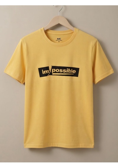 Maccali Erkek Sarı Impossible Baskılı Bisiklet Yaka Bol Kesim Tişört