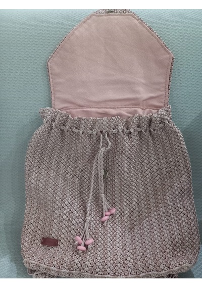 El Yapımı Makrome Sırt Çantası AÇIK PEMBE