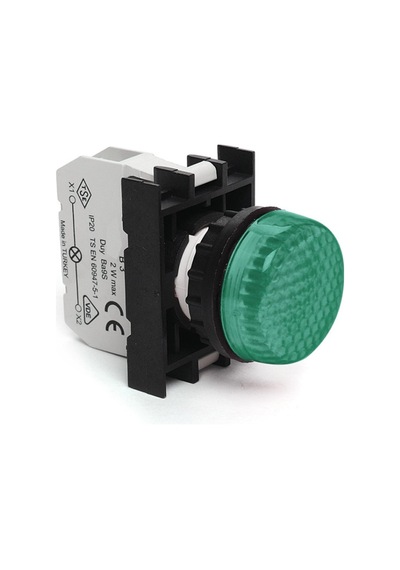 Emas B090XY B Serisi Plastik LED'li 12-30V AC/DC Yeşil 22 mm Sinyal