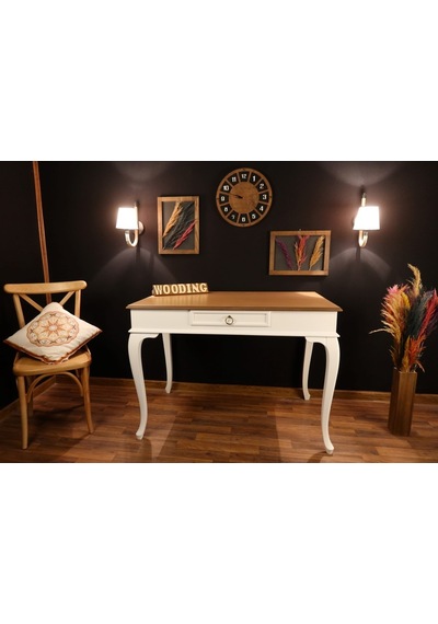 Wooding-Mobilya Wooding 120 Cm Çekmeceli Masif Beyaz Naturel Çalışma Masası