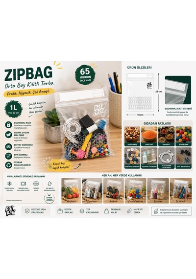 Zip Bag Kilitli Ve Çok Amaçlı Buzdolabı Poşeti 20 Adet 18x22 Cm