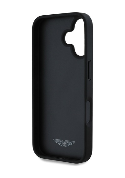 Apple Uyumlu iPhone 16 Kılıf Aston Martin Lisanslı Victory Dizayn Pu Deri Metal Logolu Kapak Siyah