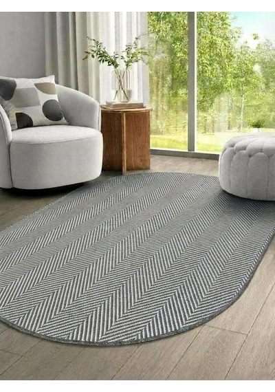 Oval Sisal Halı 1002 Antrasit Balık Sırtı Desen Kaymaz Taban Modern Salon Oturma Odası Halısı