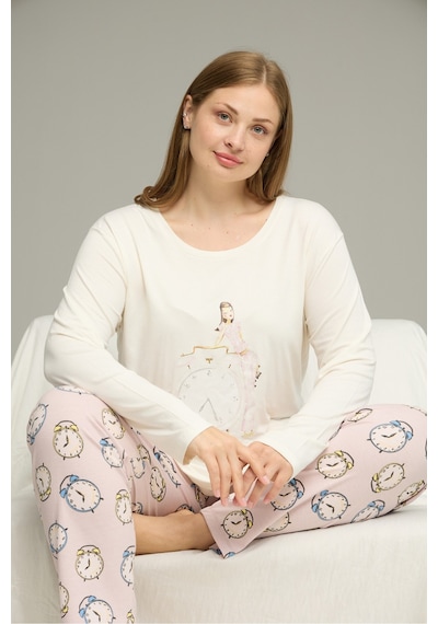 Siyah İnci Curve Büyük Beden Battal Boy Pamuklu Pijama Takım25240829 Ekru Siyah İnci Curve Büyük Beden Battal Boy Pamuklu Pijama Takım25240829 Ekru