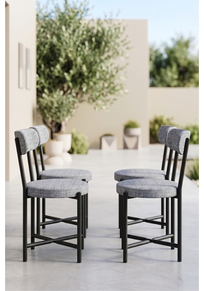 Sandalye 4 Adet Keten Kumaş Metal Ayak Modern Mutfak Sandalyesi Cafe Balkon Ofis Teddy Gri