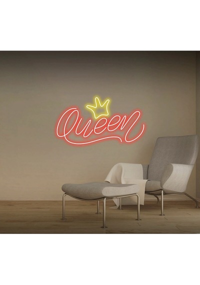 Queen Yazılı Taç Figürlü Neon Tabela Kırmızı