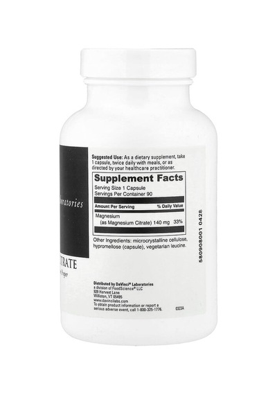Davinci Laboratories, Magnesium Citrate, 90 Capsules 140 Mg Per Capsule