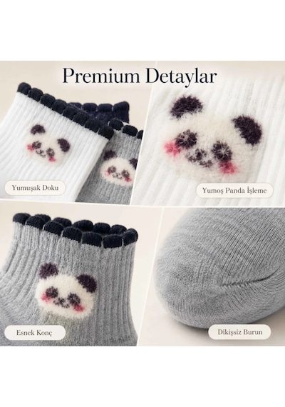 Kadın Panda Desenli Kısa Konç Çorap 12'li Paket, %80 Pamuklu Dikişsiz Burun, Nefes Alan Yumuşak Bile Diğer