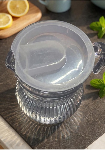 Roma Çizgili Cam Sürahi - Plastik Kapaklı, 1.5 Litre
