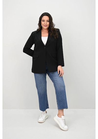 Koza Butik Kadın Büyük Beden Astarlı Düğmeli Blazer Ceket 9008-25-1 Siyah