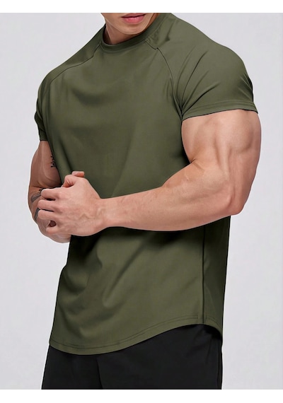 Genius Store Erkek Spor Tişört Running Sports Gym Reglan Oval Kesim Penye T-shirt Ovalt-shirt Haki