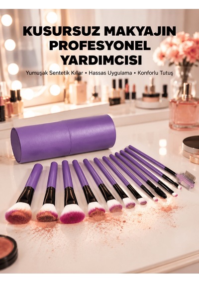 Ergonomik Saplı Fiber Kıllı 12'li Makyaj Fırça Takımı Göz Ve Ten Makyajı İçin Uygun 06033315