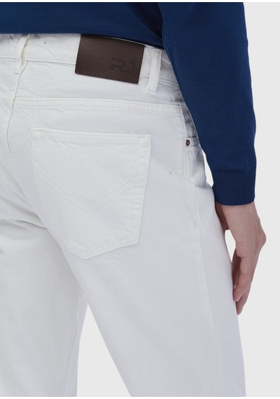 Ramsey Beyaz Düz Regular Fit Denim %100 Pamuk Pantolon