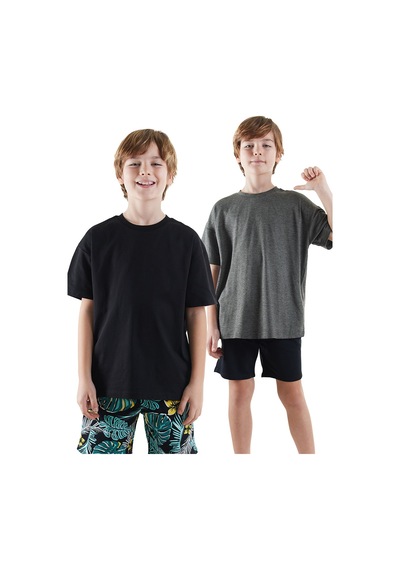 Denokids Erkek Çocuk Basic Oversize 2'li T-shirt Takım Renkli Çok Renkli