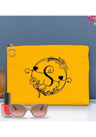 Bk Gift Kişiye Özel Harfli Astarlı Sarı Portföy Çanta 30x21cm, Baskılı El Çantası, Organizer Çanta