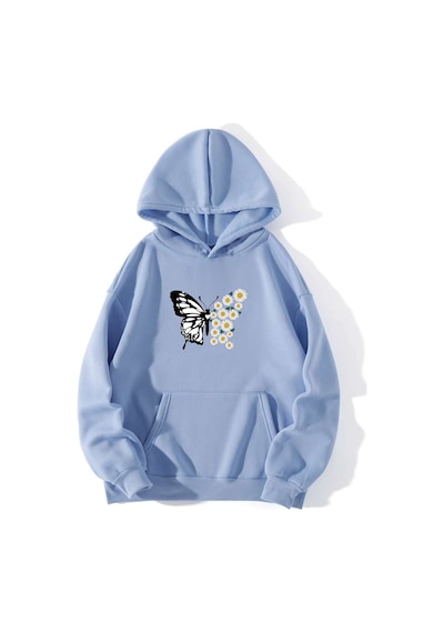 Uyguntarz Papatya Kelebek Baskılı Oversize Sweatshirt Bebe Mavisi