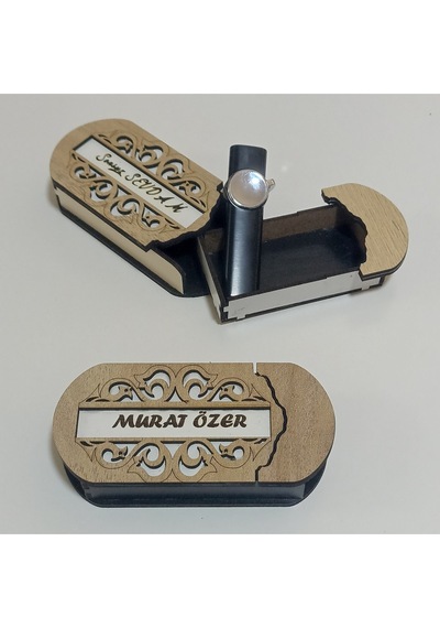 Çakmak Kişiye Özel İsim Yazılı Ve Mdf Tasarım Kutulu 3 Siyah
