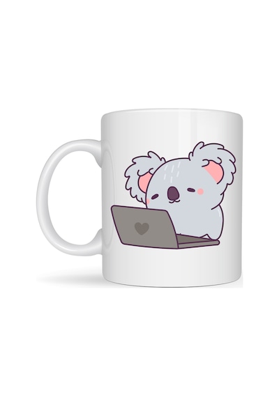 Laptoplu Koala Desenli Porselen Kupa Model 111 Sevimli Ofis Kupası , Çalışanlara Özel Tatlı Hediye Diğer