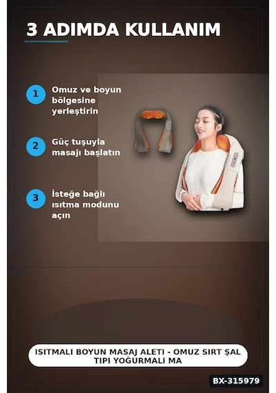 Isıtmalı Boyun Aleti - Omuz Sırt Şal Tipi Yoğurmalı Cihazı, Araç Ve Ev Uyumlu Bx-315979