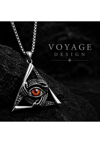 Paslanmaz Çelik Gotik Tasarım Triangle Gizemli Göz Üçgen Kolye Kırmızı