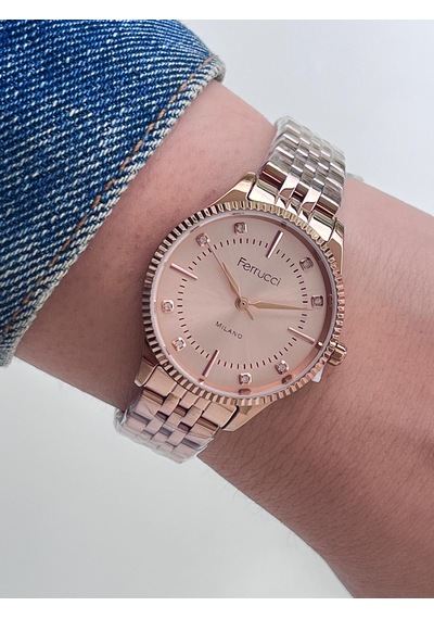 Ferrucci Fc60783 Retro Model Çelik Jübile Kordon Sade Şık Kadın Kol Saati Rose Gold