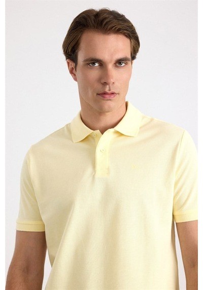Süvari Sarı Slim Düz Nakışlı Pike Düğmeli Polo Yaka Tişört Ts1014000474-sr1