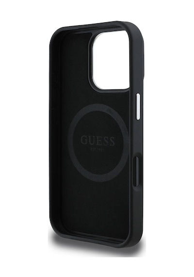 Apple iPhone 16 Pro Uyumlu Kılıf Magsafe Şarj Özellikli Guess  Lisanslı Grained Triangle Siyah