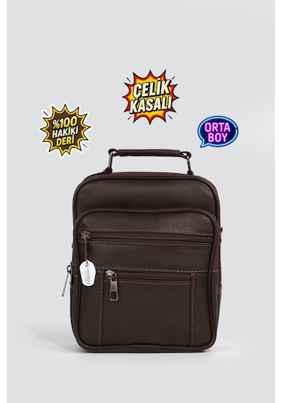 Westbag Erkek Çelik Kasalı Hakiki Deri El Ve Omuz Çantası Ayarlanabilir Askılı Orta Boy Kahverengi
