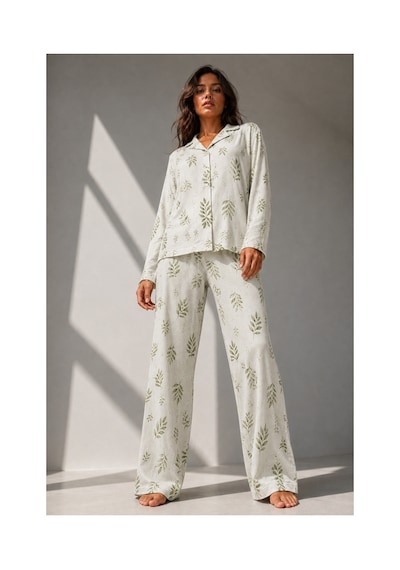 Fit Women Kadın Uzun Kol Pamuklu Çağla Yeşili Pijama Takımı