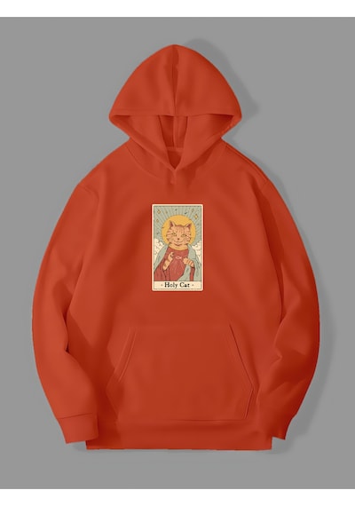 Harmandar 3 İplik Holy Cat Baskılı Turuncu Kanguru Cepli Kapüşonlu Sweatshirt Hoodie Holycatturuncusweat Harmandar 3 İplik Holy Cat Baskılı Turuncu Kanguru Cepli Kapüşonlu Sweatshirt Hoodie Holycatturuncusweat