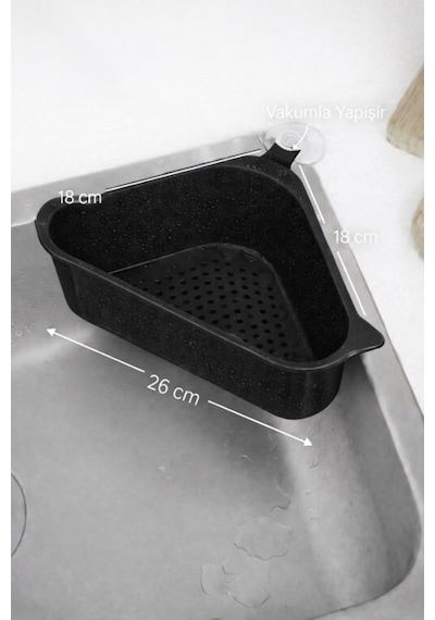 Vantuzlu Üçgen Lavabo Süzgeci Mutfak Evye Köşe Süzgeci Siyah Plastik Diğer