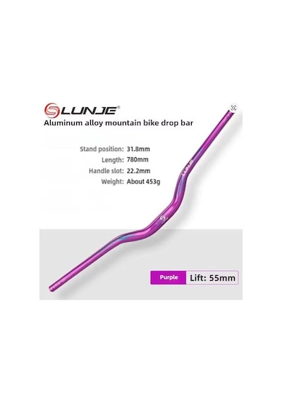 Lunje 78 Cm 55 Rise Açılı Alüminyum 31,8mm Mtb Freeride Gidon Bisiklet Gidonu Direksiyonu Mor Renk