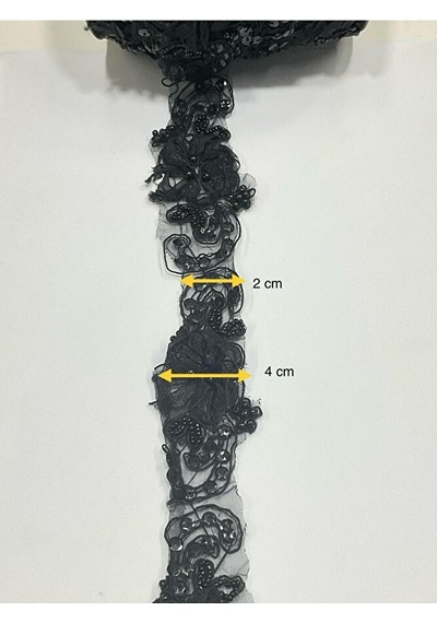 Pullu Boncuklu Ara Şerit / Siyah / 1 Metre