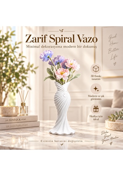 Gelinlik Esintili Beyaz Spiral Dekoratif Vazo Modern Minimalist Ev Aksesuarı