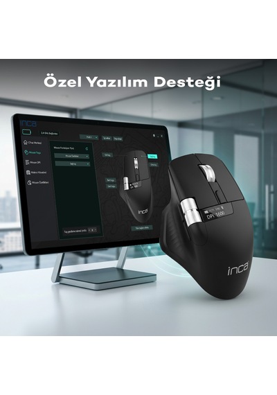 Inca Iwm-513rx Paw3311 Sensörlü Kablosuz Gaming Mouse 7d Programlanabilir Oled Ekranlı 1000hz 12.800 Dpi