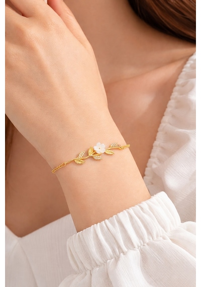 Çekirdekjewelry Minimal Çiçek Tasarımlı Altın Bileklik Şık Ve Zarif Kadın Aksesuarı Sarı