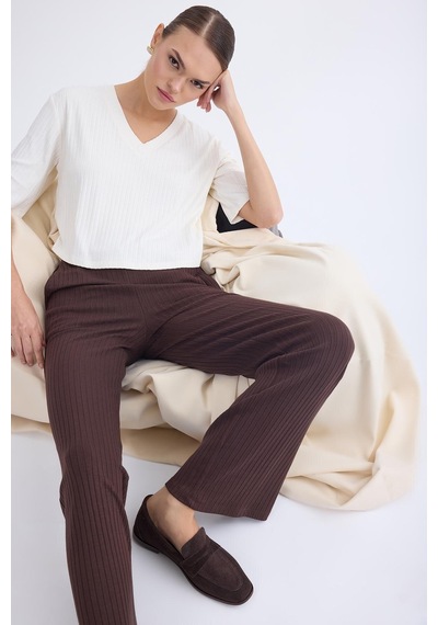 Vitrin Geniş Paça Fitilli Eşofman Pantolon Kahve