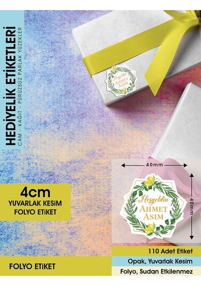 Limon Çiçekli Çelenk Modeli Ürünlerinize Özel 4 CM - 110 Adet Folyo Etiket Renkli